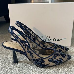 Betsey Johnson Nikki Blue Embellished Women's Slingback Heels